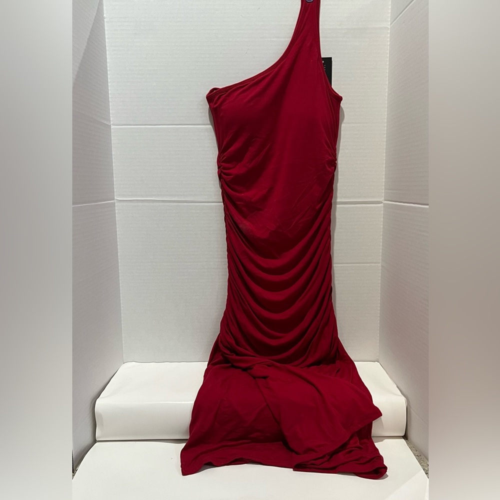 Klassy Network One Shoulder Ruched Midi Brami Dress